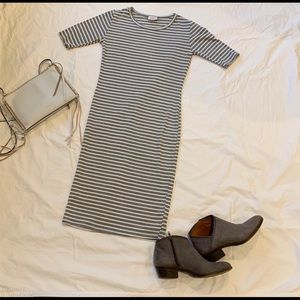 LulaRoe super cute gray and white striped dress!